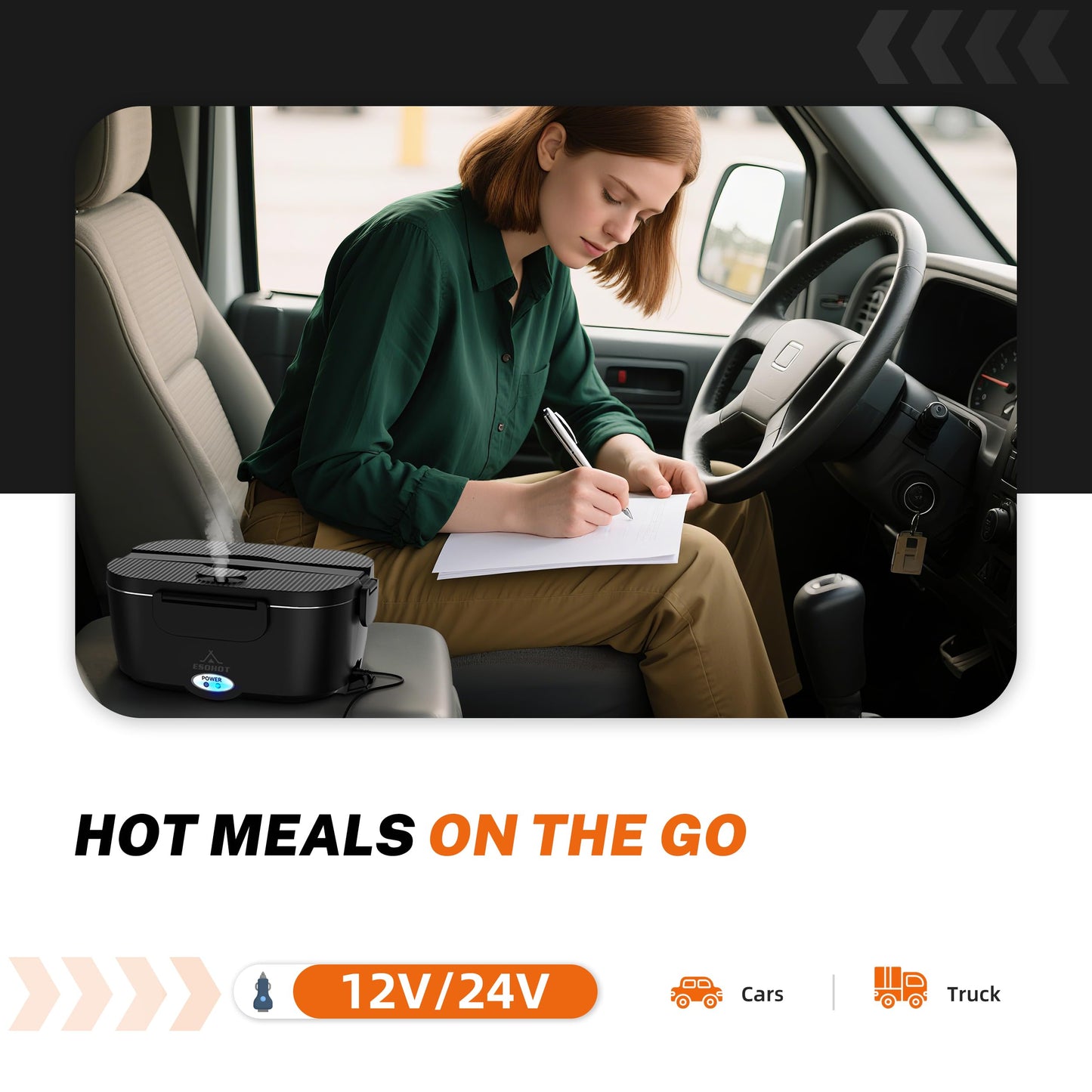 ESOHOT Heated Lunch Box,120W Electric Lunch Box Food Heater with 1.5L 304 Stainless Steel Container,12V/24V/110V Portable Food Warmer for Travel,Work,Car,Truck (1.5L x 2)