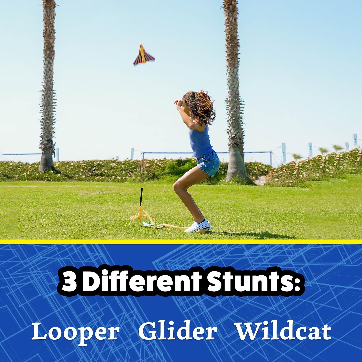 The Original Stomp Rocket Stunt Planes Launcher - 3 Foam Planes and Toy Air Rocket Launcher - Outdoor Rocket STEM Gifts for Boys and Girls - Ages 5 (6, 7, 8) and Up - Great for Outdoor Play