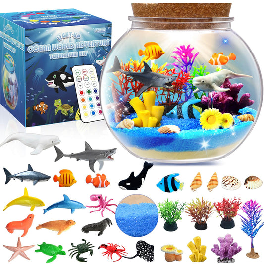 Ocean Light Up Terrarium Craft Kit for Kids- Sea Animal Toys Led Night Light Birthday Gift for Boys Girls Age 4 5 6 7 8-12 Year Old