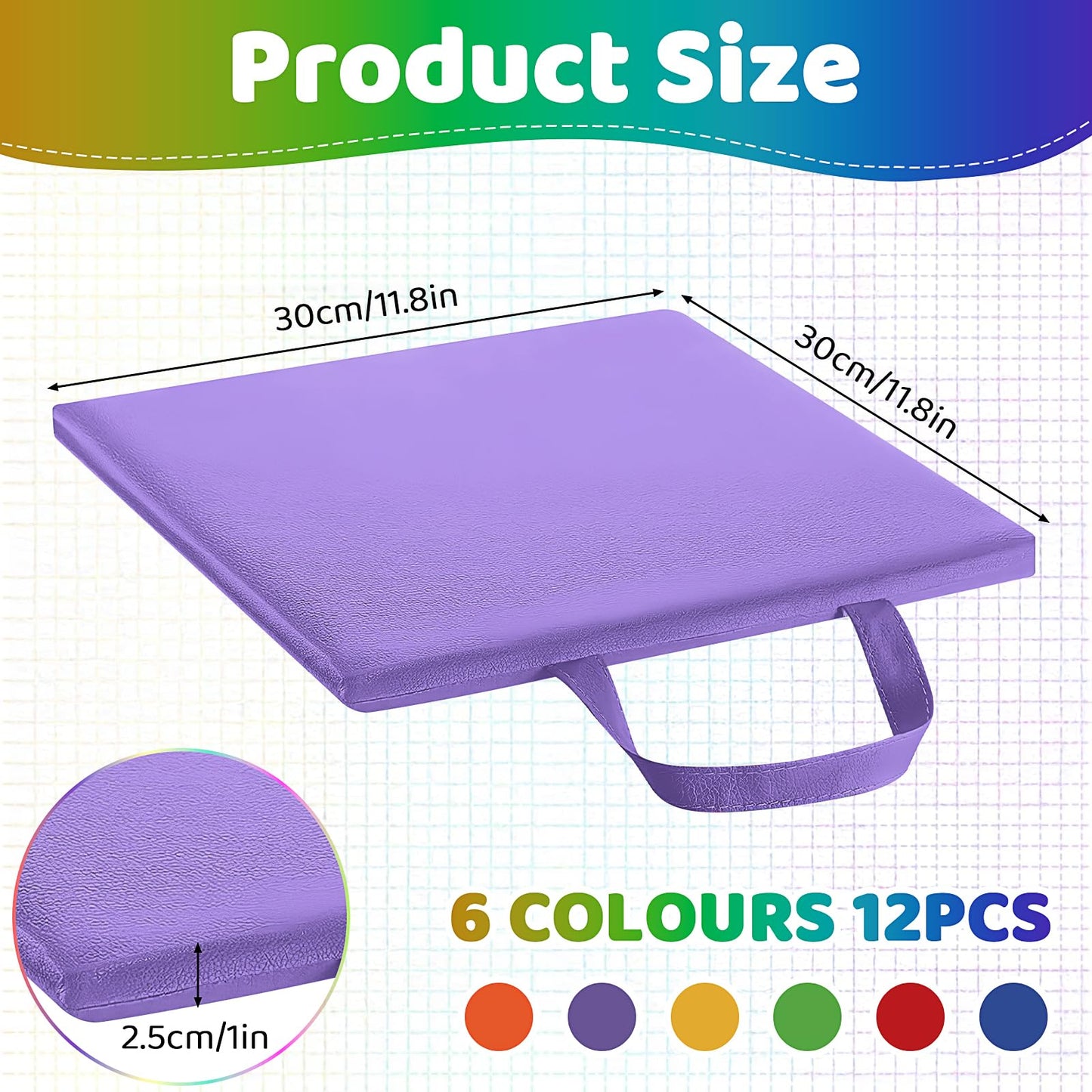 12 Pcs Floor Cushions for Classroom, 12'' Flexible Floor Seating with Handles Classroom Carpet Cushions for Story Time, Daycare, Preschool, Nursery