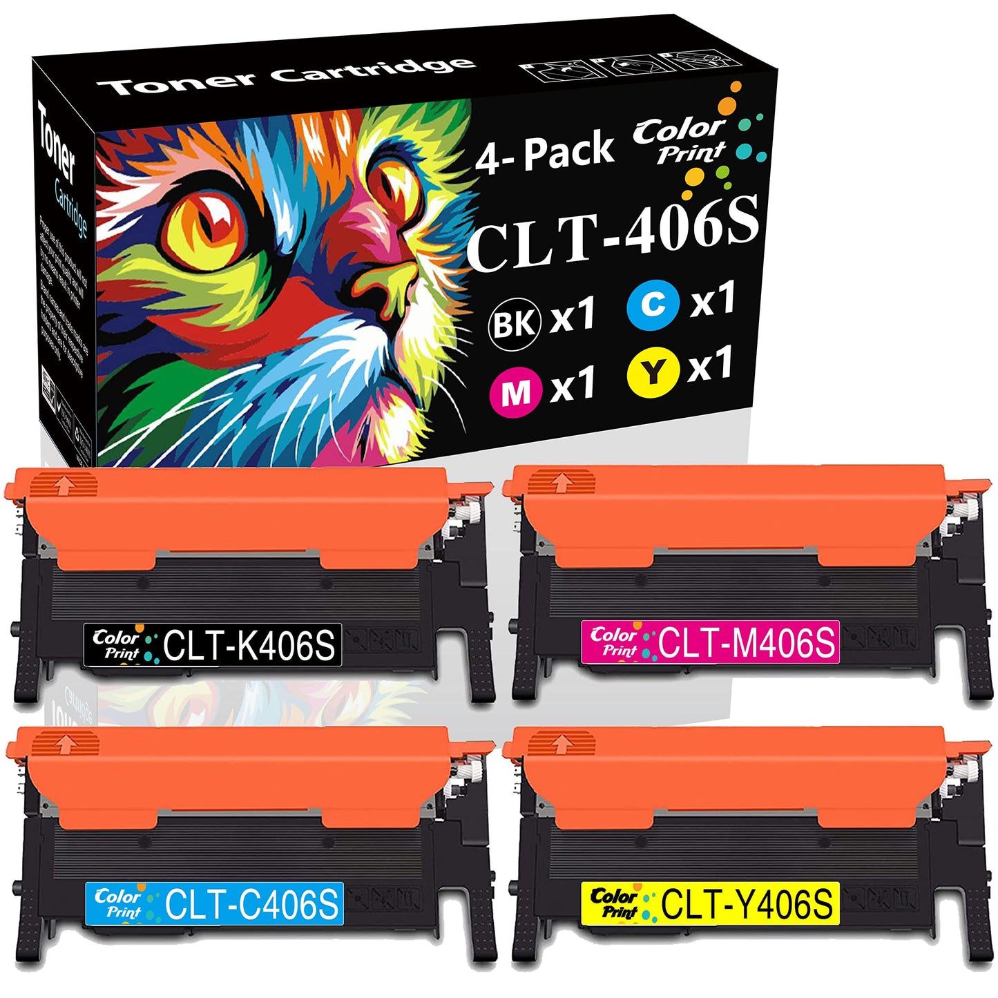 ColorPrint Compatible Toner Cartridge Replacement for Samsung CLP365W 406S CLT-406S CLTK406S CLT406S for Xpress SL-C410W SL-C460FW CLX-3305FW CLX-3306W CLP-360 CLP-365W Printer (4-Pack, BK,C,M,Y)