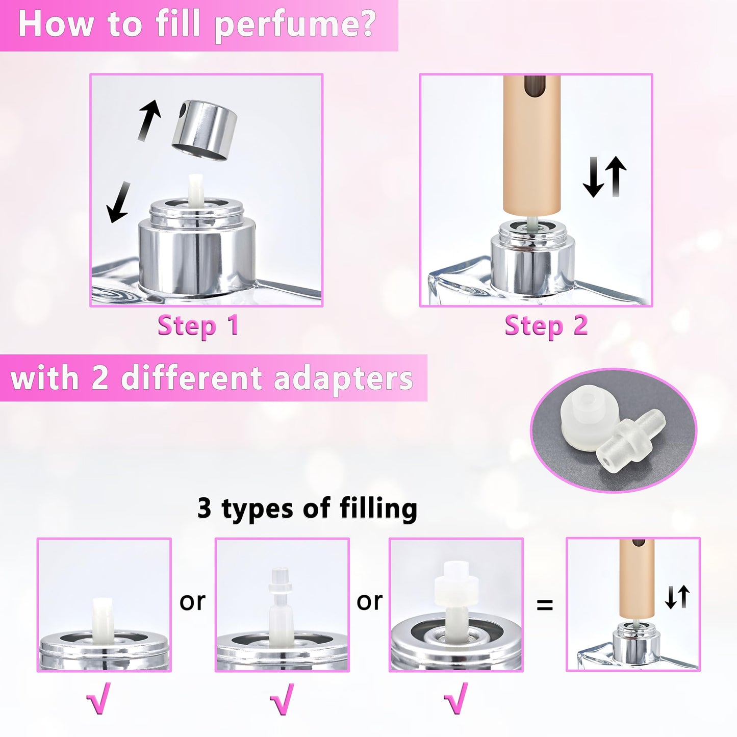 Travel Perfume Refillable Bottle Atomizer - Qavhun 10ml Leakproof Refillable Perfume Bottle, Fragrance Atomizer, Perfume Travel Spray Bottle (Black & Gold & Silver)