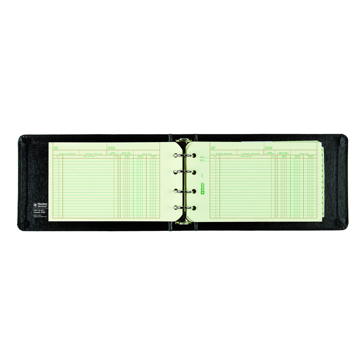 Blueline Mini-Ledger Outfits, 1-Inch Vinyl Cover Binder, 100 Mini-Ledger Sheets, 4 Rings, 6-3/16-Inch x 10-Inch, Bilingual, Black (B055)