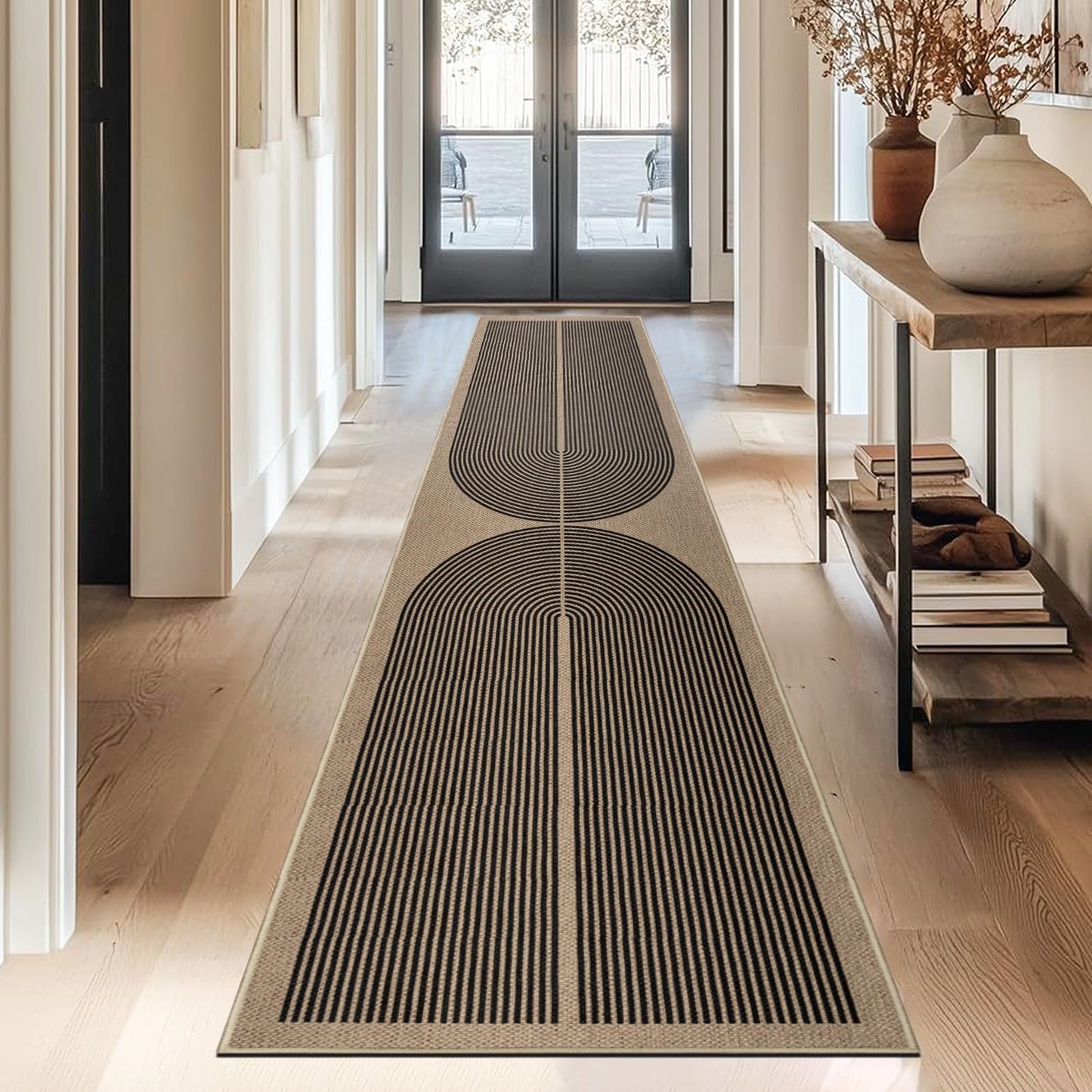 Capslpad Easy Jute Runner Rug 2x10,Non-Slip Carpet Runner,Washable Modern Floor Mat,Boho Runner Rugs for Entrance Hallway Kitchen Laundry Office Dining Room Garage Stair Balcony Patio,Nature&Black