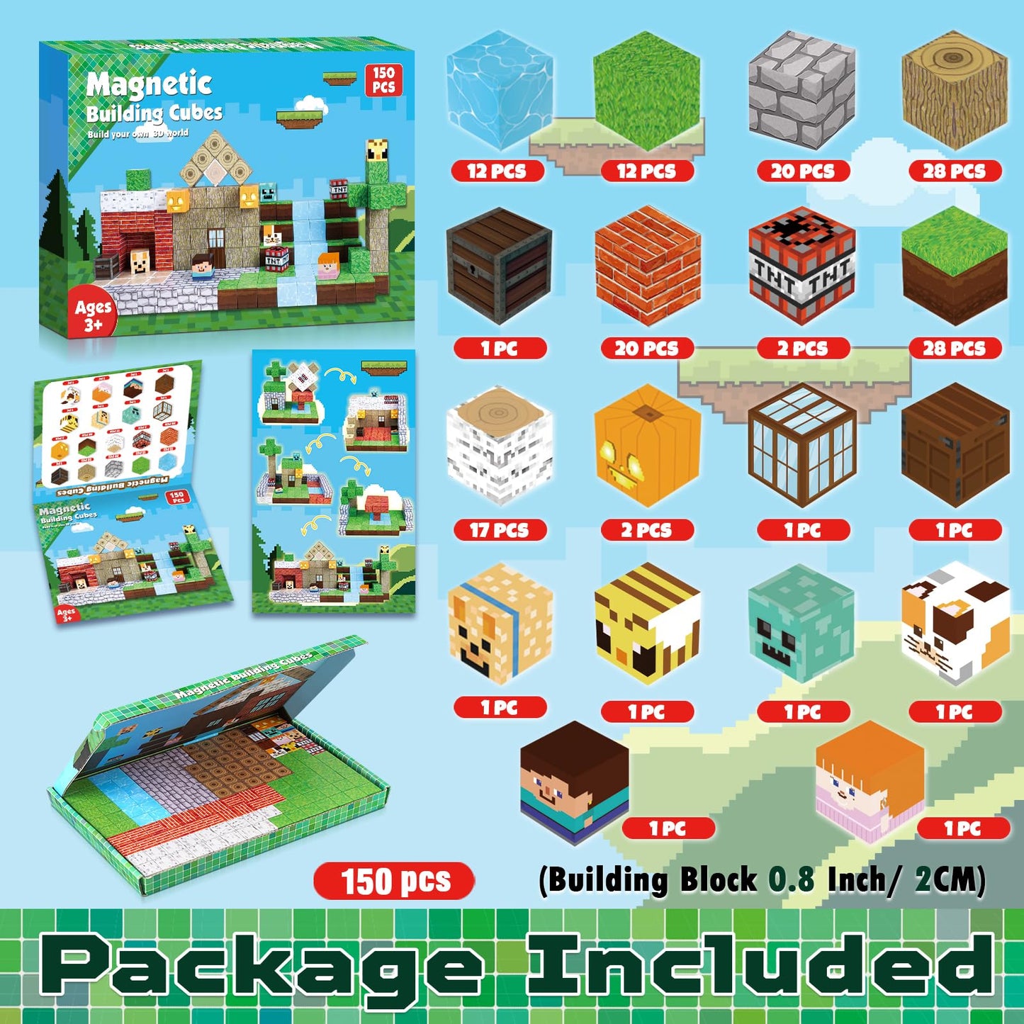 ToyUnited 150PCS Magnetic Blocks - Magnetic Building Cubes Magnetic Tiles Stacking, STEM Montessori Sensory Toys for Toddlers Kids Aged 3 4 5 6 7 8 9 10 11 12 Year Old Boys Girls Gifts