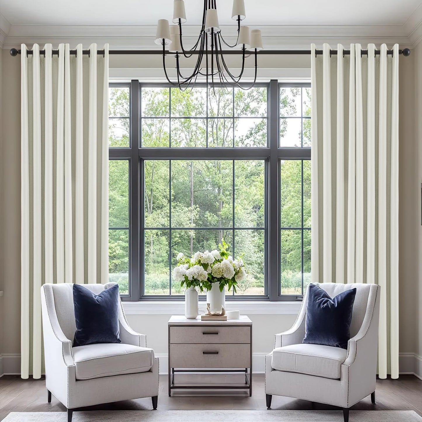 100% Blackout Linen Curtains 84 Inches Long Linen Textured Black Out Curtains Full Light Blocking Thermal Insulated Energy Saving Drapes Panels with White Liner 52x84 Inches 2 Panels Ivory White