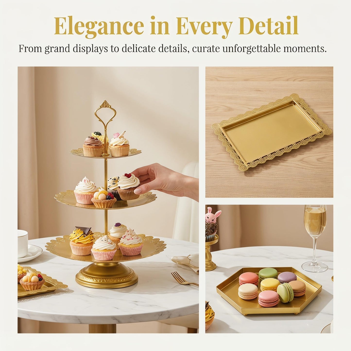 Jucoan 10 Pieces Gold Metal Cake Stand Set, Cupcake Holder Pastry Candy Fruits Serving Plate, Gold Dessert Table Stands and Trays Set for Wedding Birthday Baby Shower Bridal Party