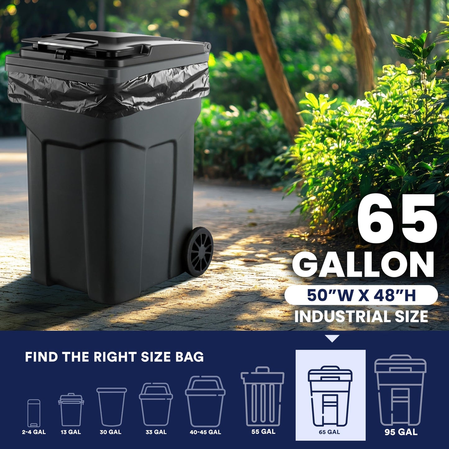 Plasticplace 65 Gallon Trash Bags │ 2.7 Mil │ Black Heavy Duty Garbage Can Liners │ 50” x 48” (25 Count)
