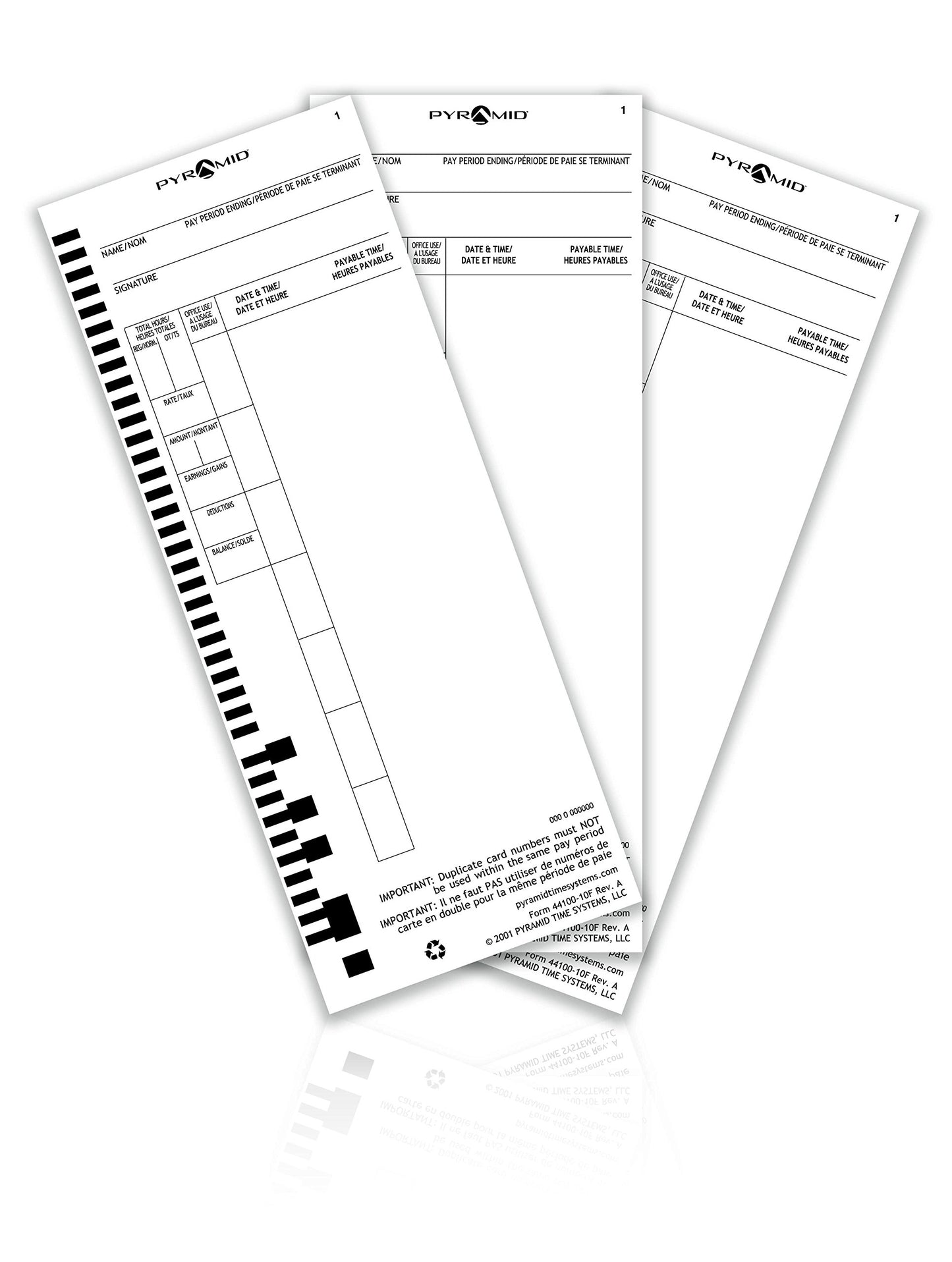Pyramid Time Systems - Genuine and Authentic English and French Time Cards (44100-10F) for Pyramid Models 4000, 4000HD, 4000pro, 5000 and 5000HD Time Clocks - 100 Time Cards