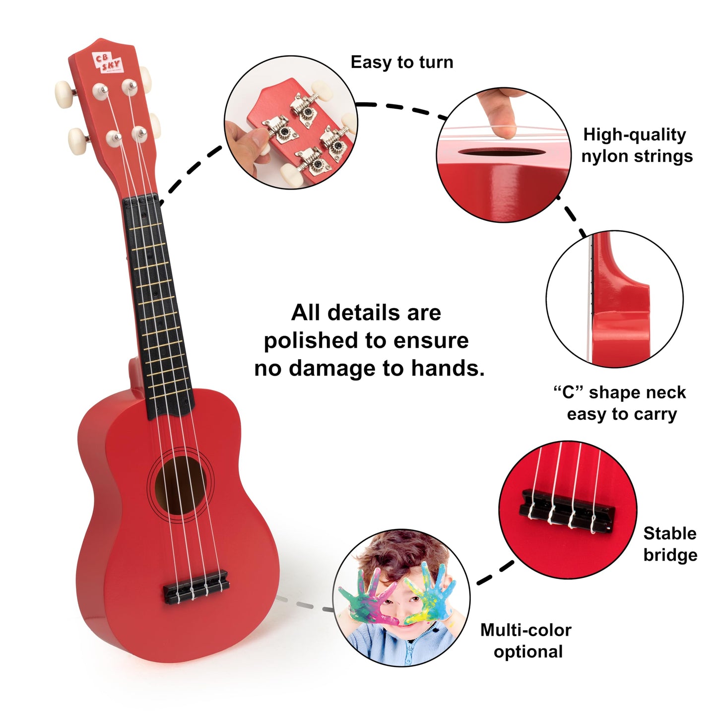CB SKY 21" (53cm) Soprano Ukulele for Kids/Beginners - Red