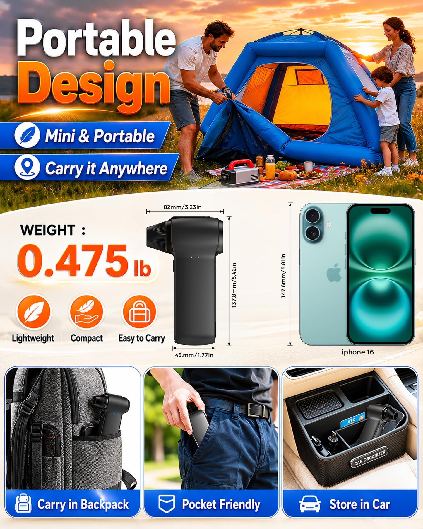 Compressed Air Duster 180000RPM – Super Power Cordless Electric Air Duster with 3-Speed Turbo Fan, Rechargeable Air Blower for Computer, Keyboard, Car, Camera & Home Cleaning
