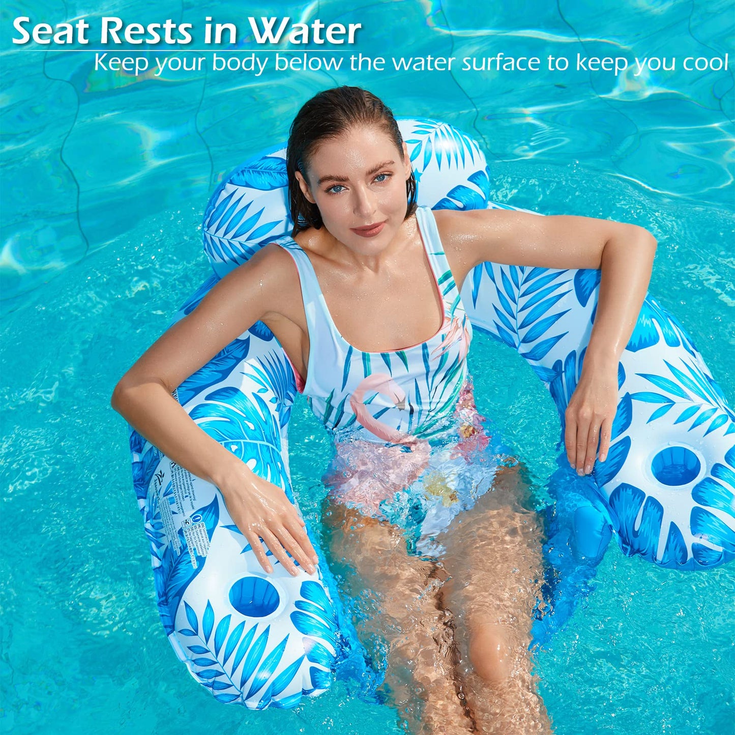 Jasonwell Inflatable Pool Float Chair - 2 Pack Floating Pool Chair Lounge Floats for Swimming Pool Water Chair Pool Lounger with Cup Holder Toy Party Floaties for Adults