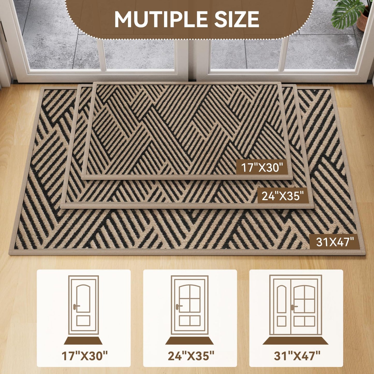 YDKGL Door Mat Indoor Outside Entrance 31"x47", Low-Profile Non Slip Outdoor Inside Doormat Entryway Mat, Dirt Resistant Absorbent Front Porch Welcome Entry Mats, Washable Easy Clean, Brown
