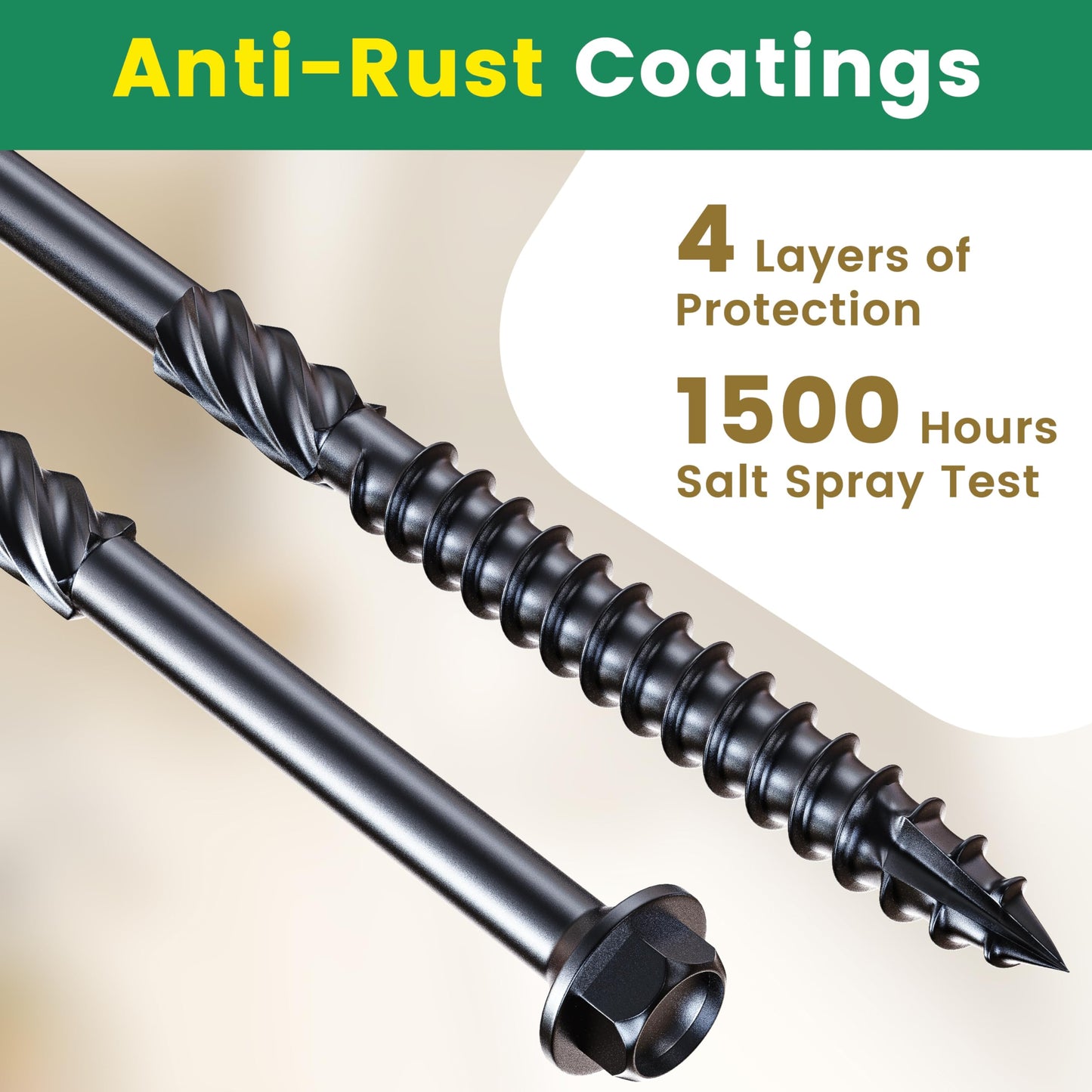 #14 x 6 Wood Structural Screws 50 Pcs, Exterior Hex-Head Lag Screws, Black Heavy Duty Construction Timber Log Landscaping Wood Screws, Hex Socket Included