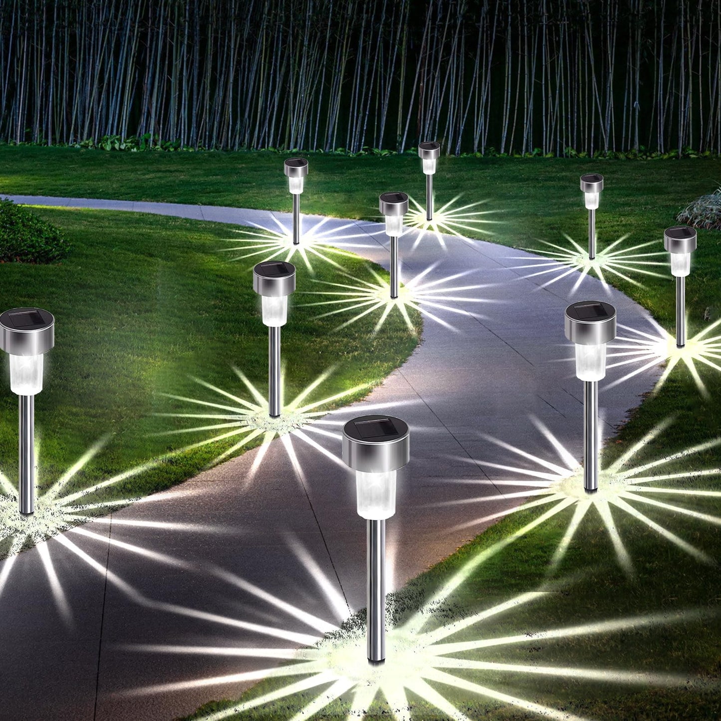 Fohil Solar Garden Lights, 12 Pack Solar Pathway Lights Waterproof, Solar Powered Outdoor Lights, Solar Landscape Lighting Lights for Outside Yard Driveway Walkway Lawn Patio Decor Cool White