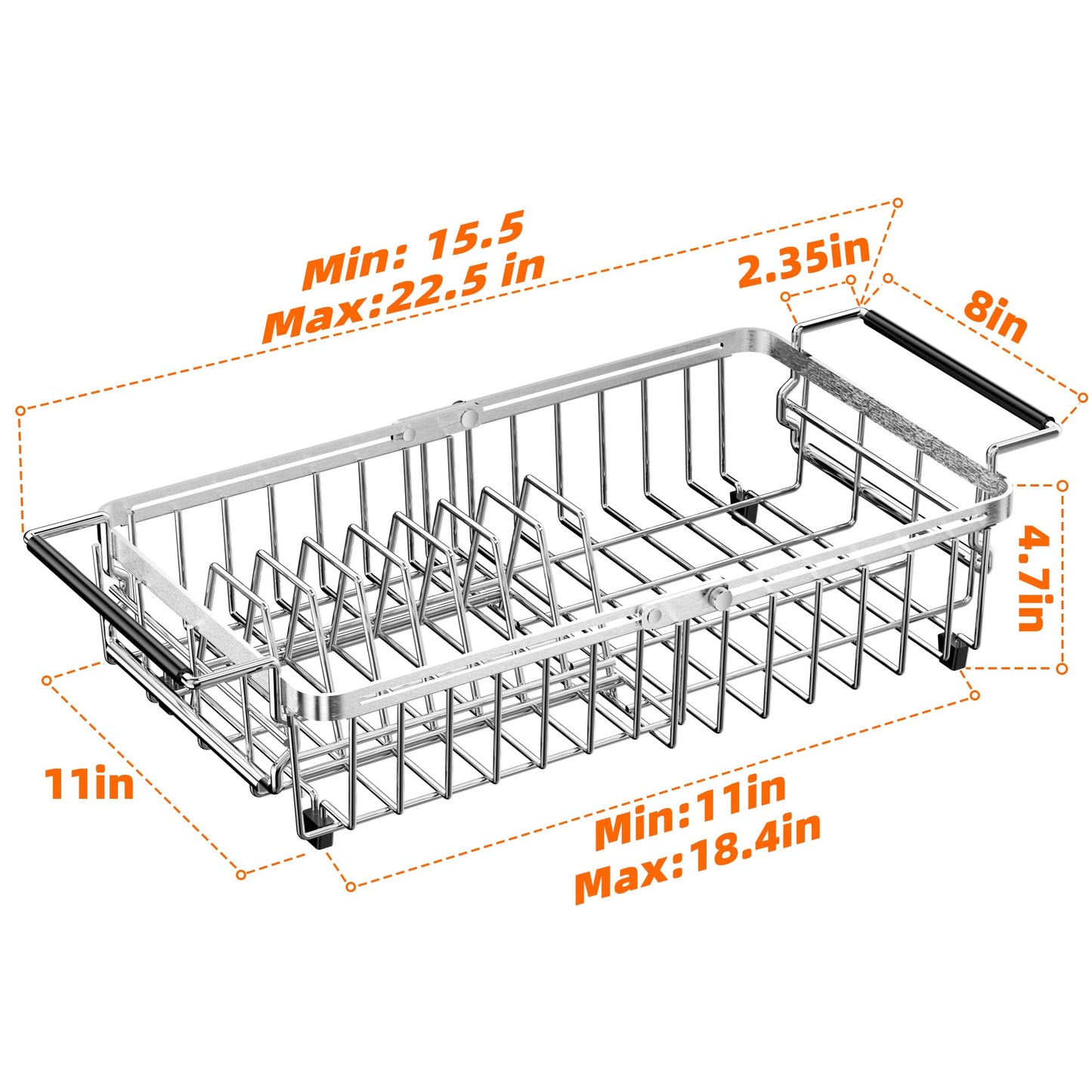 Dolreiik Expandable Dish Drying Rack in Sink,Stainless Steel Over The Sink Dish Drainer Drying Rack for Kitchen Counter,with Utensil Holder,Silver