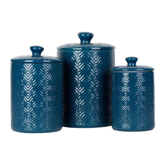 10 Strawberry Street Diamond Embossed 3 Piece Canister Set, Blue