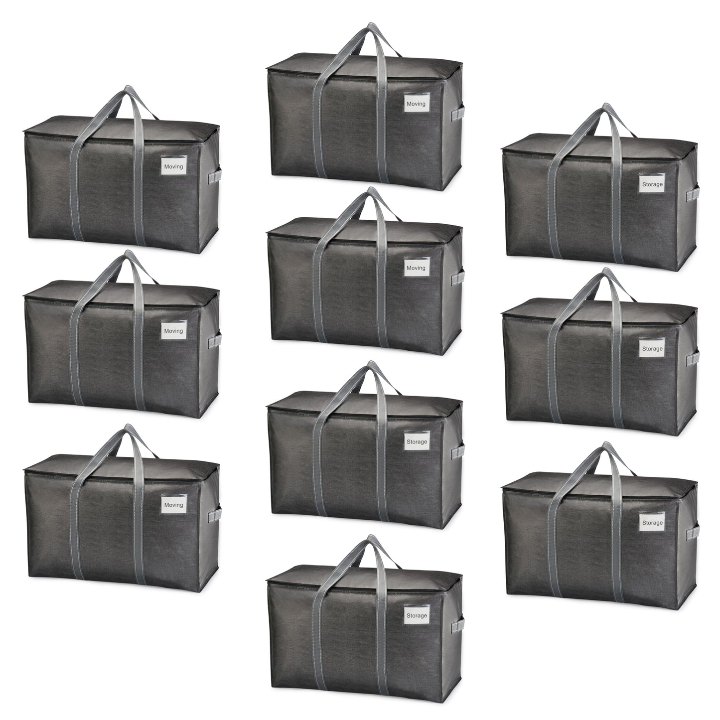 VENO Moving Bags, Moving Supplies, Moving Boxes, College Packing Storage Boxes with Lids Alternative, Heavy Duty Totes, Extra Large, Sturdy Handles, Zipper, for Packaging (Dark Gray, 10 Pack)