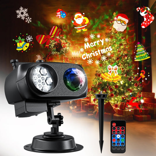 Christmas Projector Lights Outdoor Waterproof,15W Brighter HD Ocean Wave Effect 12 Slides 96 No Fade Pictures Light for Gift Christmas Halloween Decoration
