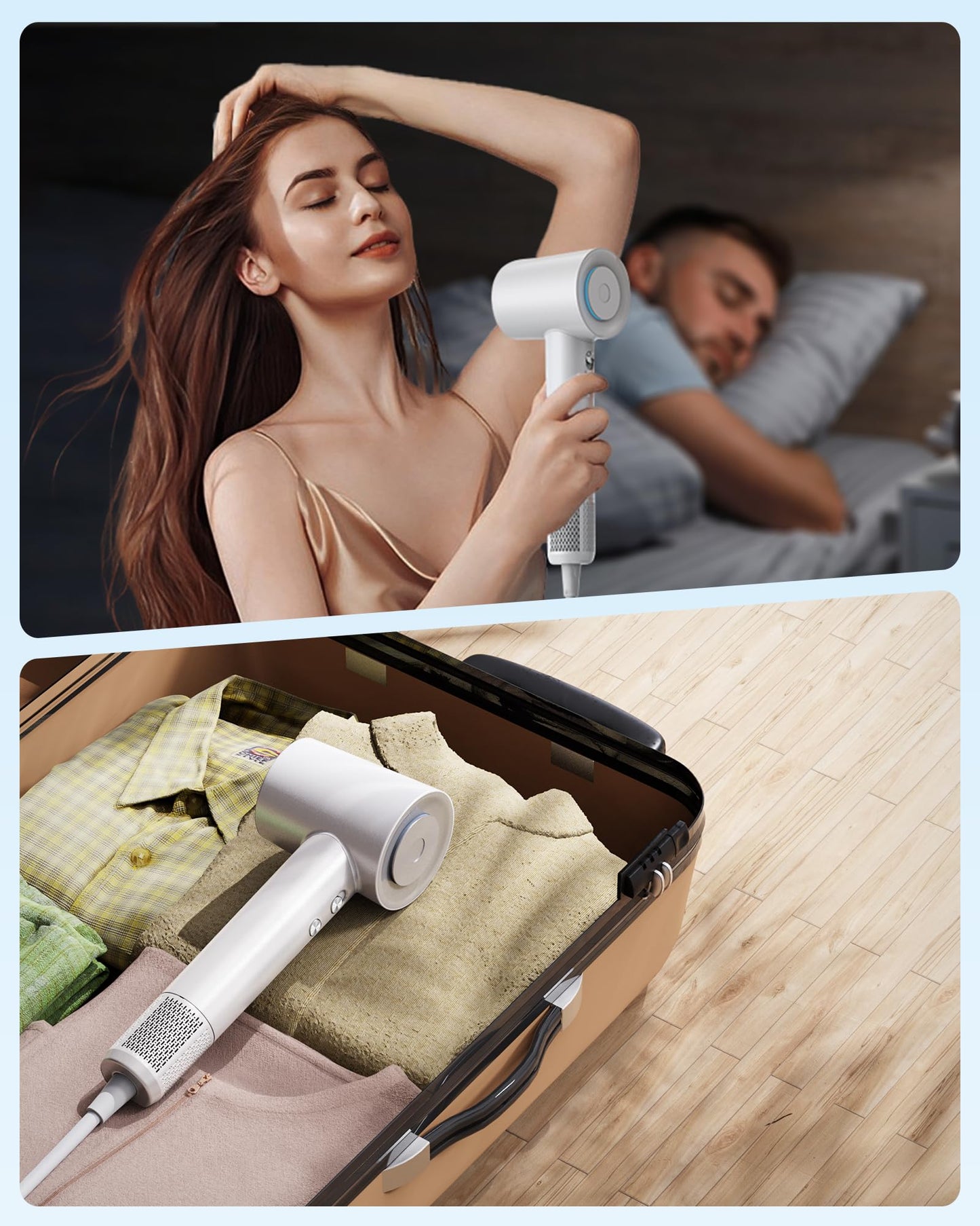 Hair Dryer,Negative Ion Blow Dryer for Women Men, 110, 000 RPM Brushless Motor, 3 Heat Settings, 360° Rotating Magnetic Nozzle, High-Speed Low Noise Hair Dryer for Home and Travel(Pearl White)