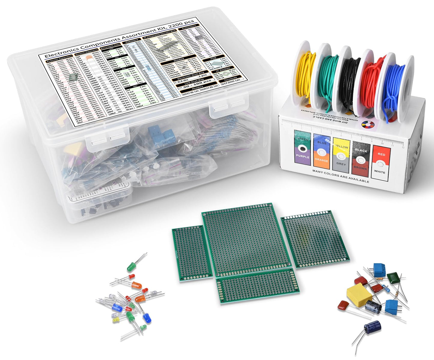 Interstellar Electronics Components Assortment Kit, Grab Bag, IC, Opamp,Resistors, Polyester Capacitors, LED, PCB, Diodes, Transistors, 2000 pcs