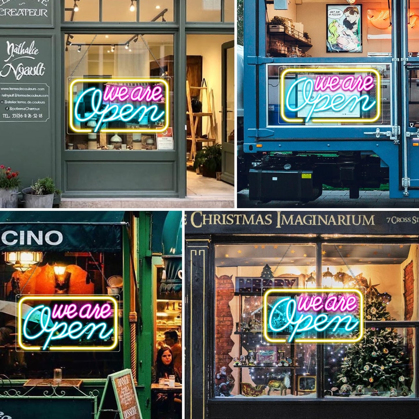 Neon We Are Open Signs for Business, 16.5''x 9'' Open Sign LED, Super Bright & Easy to Spot Open Neon Sign(Pink&Blue&Yello), with ON/OFF Switch & Adapter, Ideal for Window, Party, Wall, Bars, Coffee
