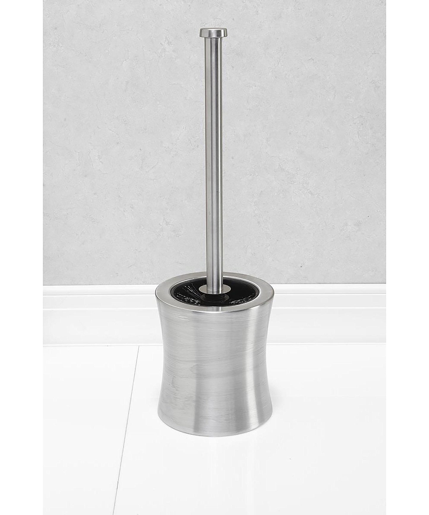 Bath Bliss Hour Glass Shaped Stainless Steel Holder Toilet Brush, Silver