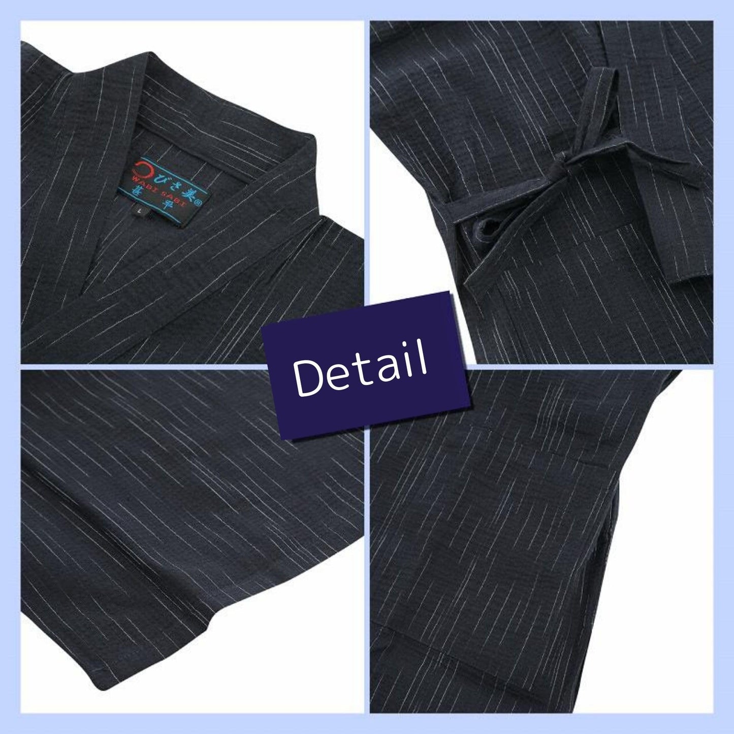 Edoten Men's Japan Kimono Jimbei SIJIRAORI 100% Cotton., Black, 3X-Large