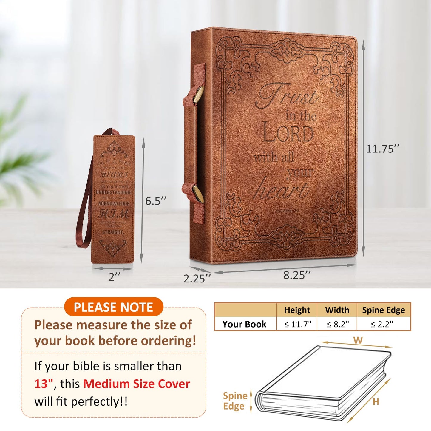FINPAC Large Classic Bible Cover Vegan Leather Carrying Book Case Church Bag Bible Protective with Handle, Gift for Men, Women, Father, Mother, Friends, Bronze