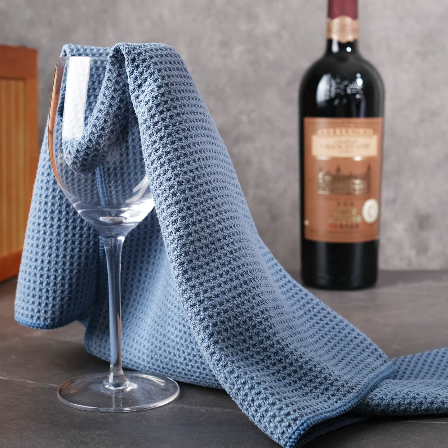 Polyte Premium Microfiber Kitchen Dish Hand Towel Waffle Weave (Dark Blue, Gray, Off White, 16x28) 12 Pack