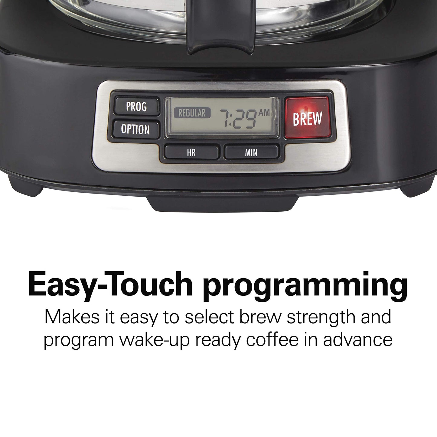 Hamilton Beach 5 Cup Compact Programmable Coffee Maker, FrontFill Water Reservoir, Small Drip Coffee Maker with Glass Carafe, Auto Pause & Pour, Space-Saving Design, Black & Stainless Steel (46111)