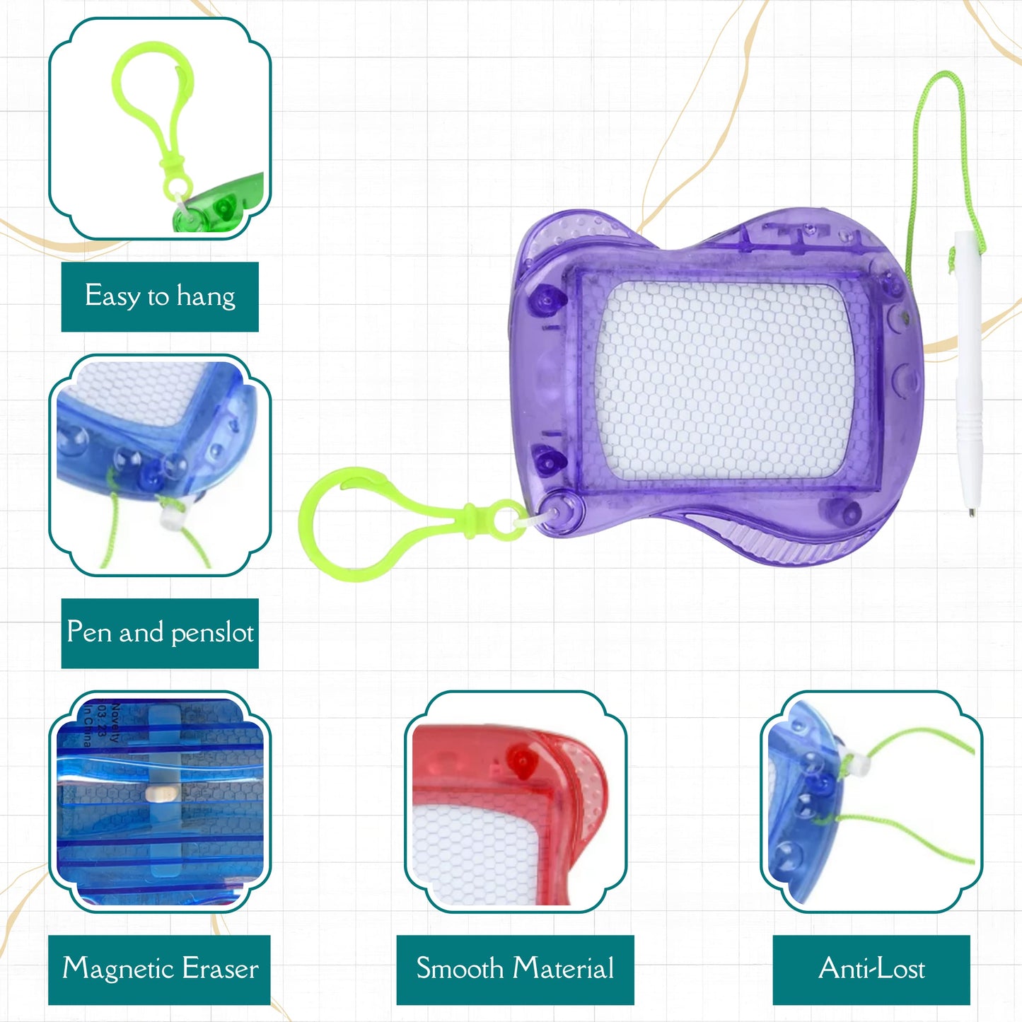 4E's Novelty Mini Drawing Board for Kids (Pack of 24) Bulk Backpack Keychain Clip Drawing Boards, Erasable Doodle Sketch and Writing Pad Stocking Stuffers for Boys & Girls