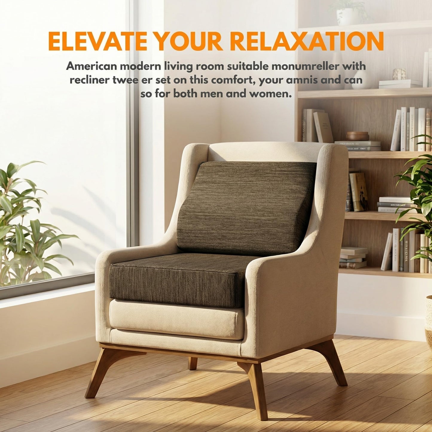 baibu Gel Memory Foam Recliner Cushions with Lumbar Support Pillow for Elderly, 20x20x5 Inch Thick Dual-Layer Patent Design Non-Slip Seat Cushion for Recliner Chair for Reduce Hip & Lumbar Pain, Brown