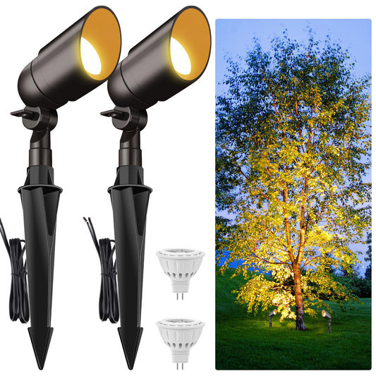 Cheopha Low Voltage Landscape Lighting 12 Volt Landscape Lights, Free LED 4W MR16 Landscape Spot 2700K, IP67 Waterproof Aluminum Body for Garden, Lawn, Yard Lights 2-Pack