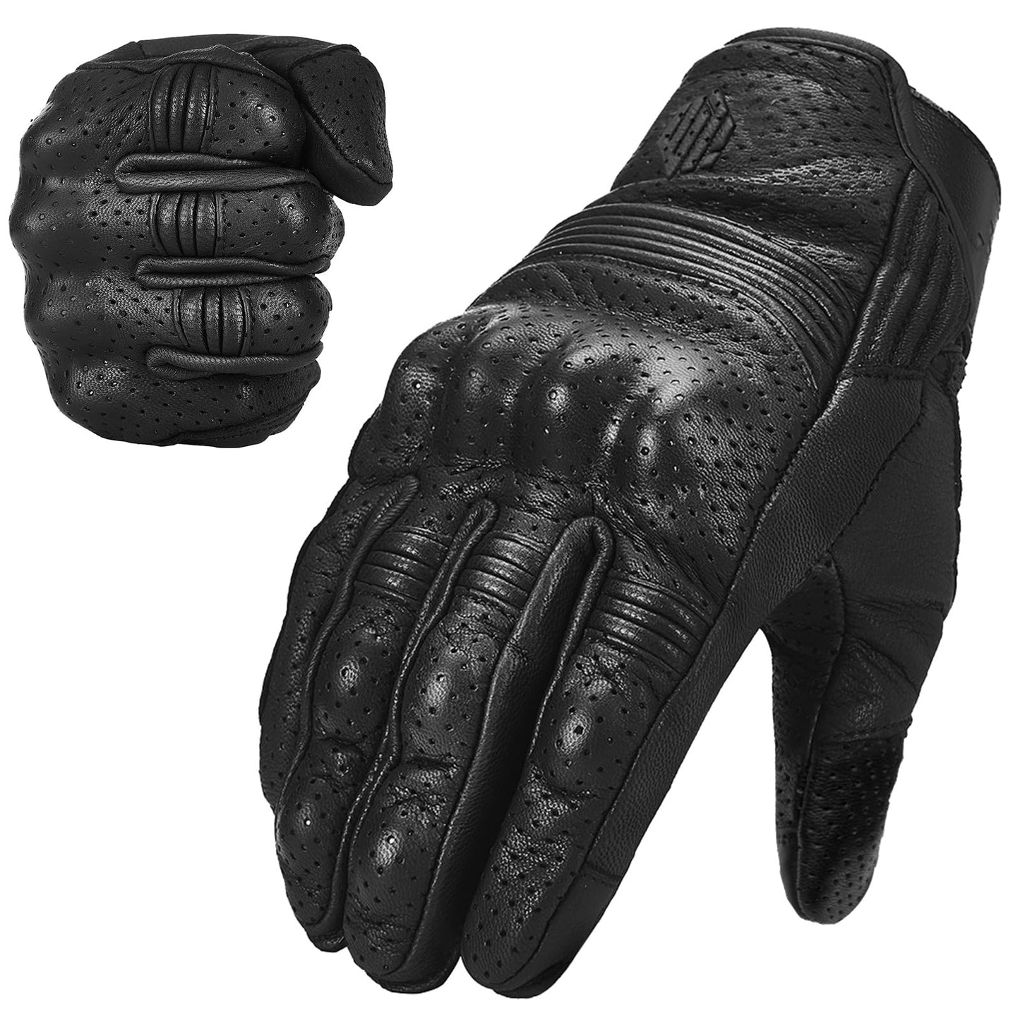 ILM Goatskin Leather Motorcycle Motorbike Powersports Racing Gloves Touchscreen for Men and Women Black (XXL, Black Perforated)