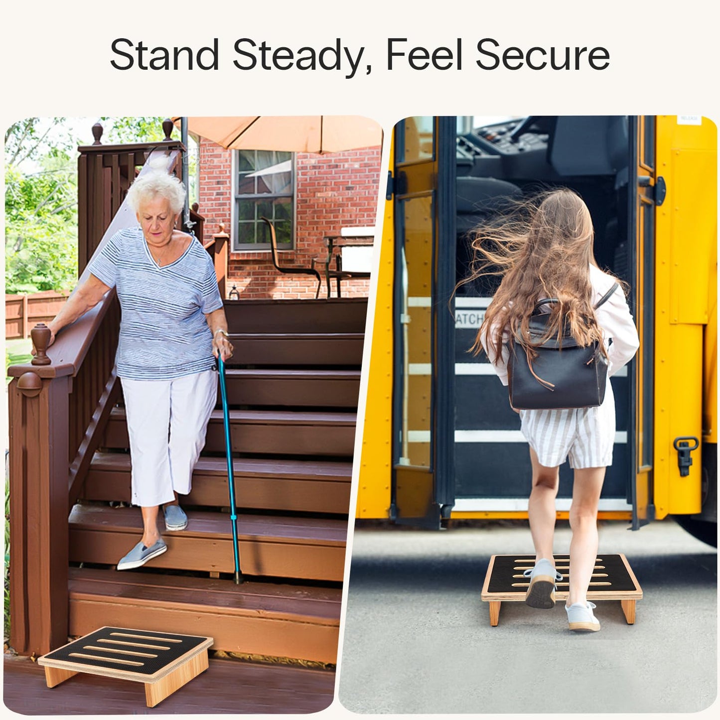 StrongTek One Step Stool for Adults with Non-Slip Rubber Stepping Surface, Portable Single Wooden Riser, 440 lb. Load Capacity for Kitchen, Bathroom, or Bedside, Kid and Senior Support (Natural)