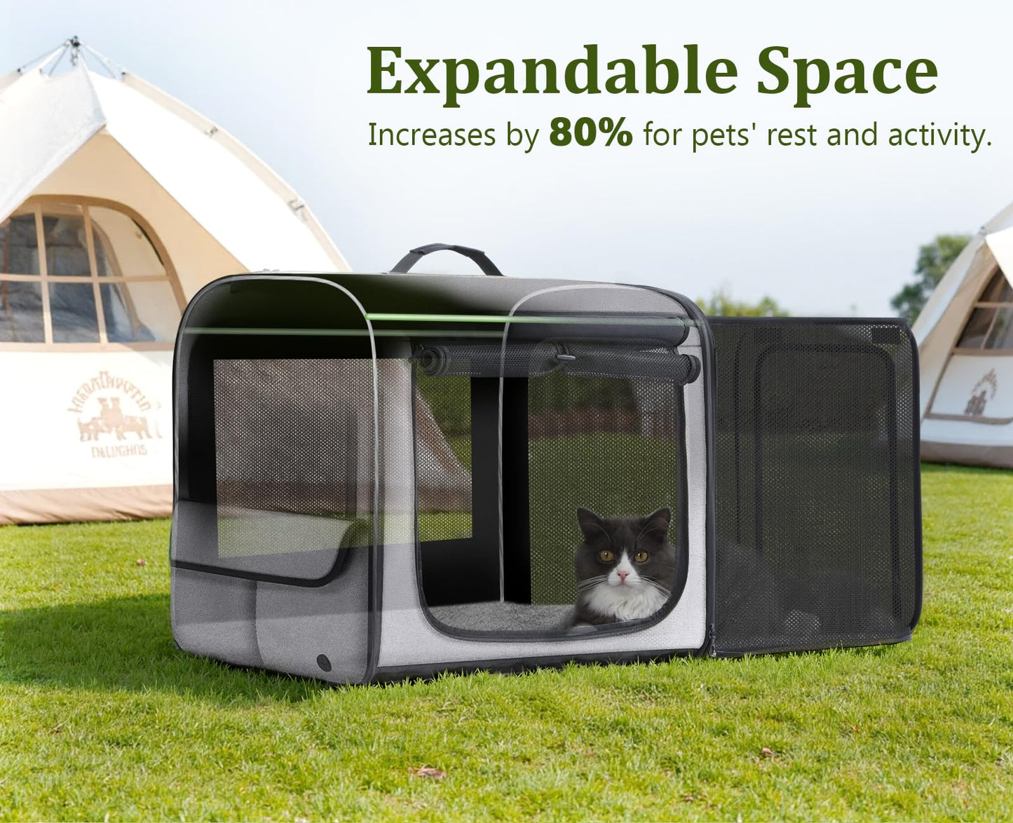 Pecute Expandable Dog Crate for Pets＜15kg, Pet Carrier Stable and Light Weight, Soft Dog Crate with Breathable Windows, Portable Dog Carrier with Curtain 61×45×52cm (Gray)