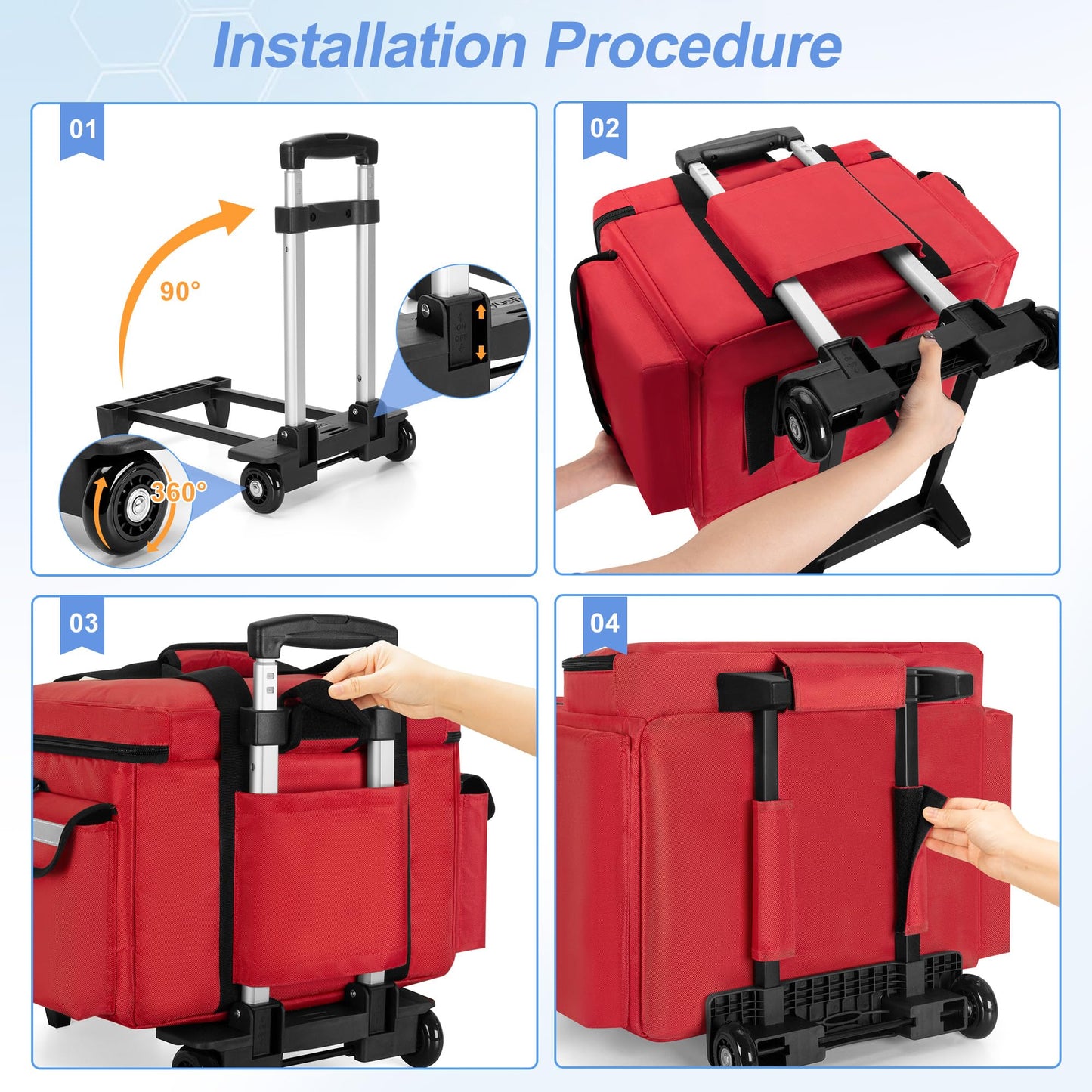 Trunab Medical Bag on Wheels with Detachable Trolley, Rolling Nurse Tote with Removable Dividers, First Responder Bag Empty with Adjustable Shoulder Strap for Nurse, Doctor, Bag ONLY