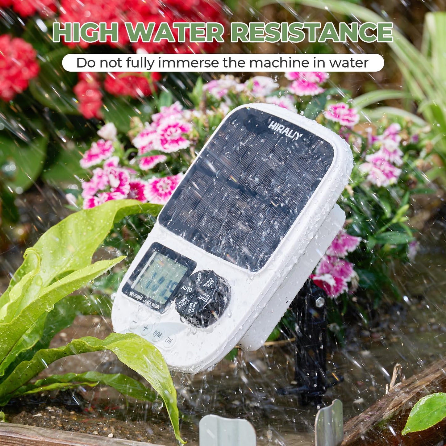 HIRALIY Solar Automatic Drip Irrigation Kit System with Drip Emitter Stake, Auto Easy DIY Watering Device Supported Pots Plants, 6 Modes Timer