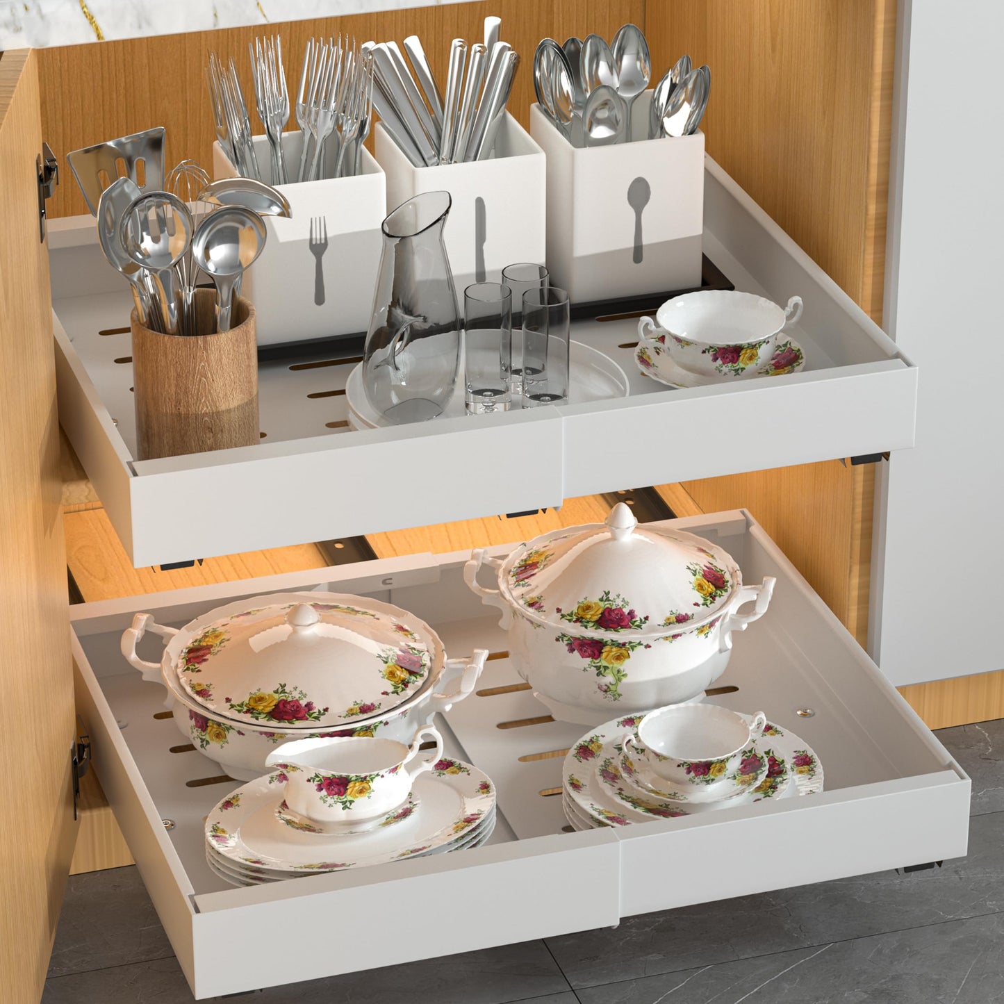 DEKAVA Pull Out Cabinet Organizer Expandable 1 pack, Adhesive with Nano Film, Pull Out Drawers for Cabinets in Kitchen, Pantry or Bathroom (White, 21" DEEPX[12"-20''] Width-1PACK)