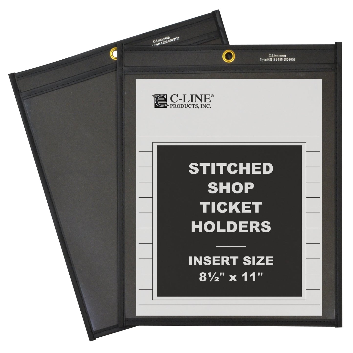 C-Line Clear Front Shop Ticket Holder with Black Pressboard Back, 8-1/2 x 11 Inches, 25 per Box (45911)