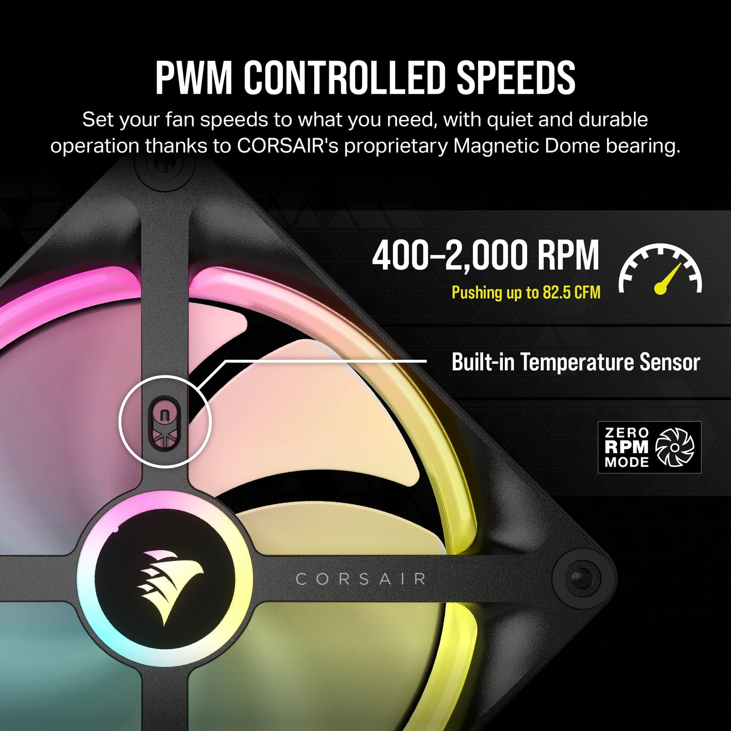 CORSAIR QX Series QX140 RGB 140mm Fan - iCUE Link Ecosystem - Magnetic Dome RGB PWM Single Fan - Up to 2400RPM - Black