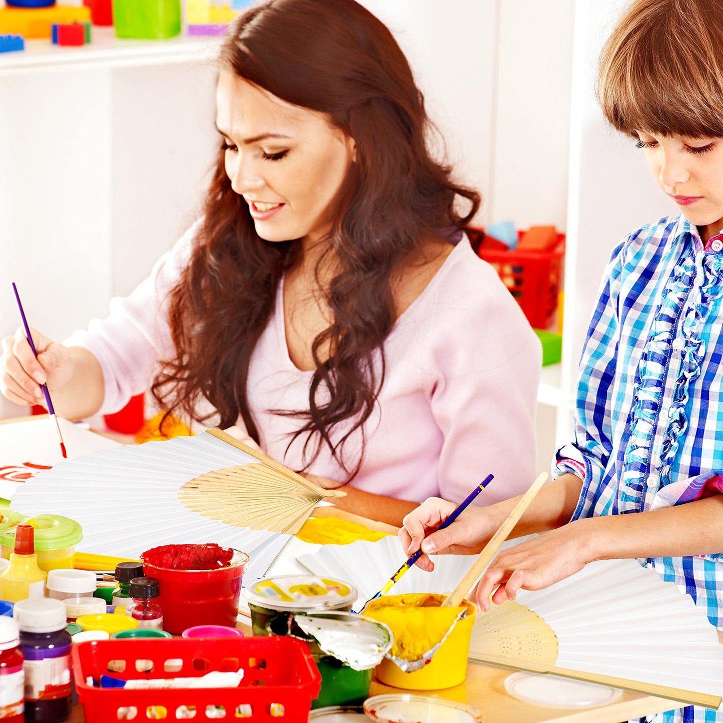 70 Pieces White Paper Hand Held Fan Bamboo Paper Folding Fans for Weddings Foldable Wood Wedding Fans for Guest Bridal Shower Dancing Party DIY Craft Photo Props Wall Decoration