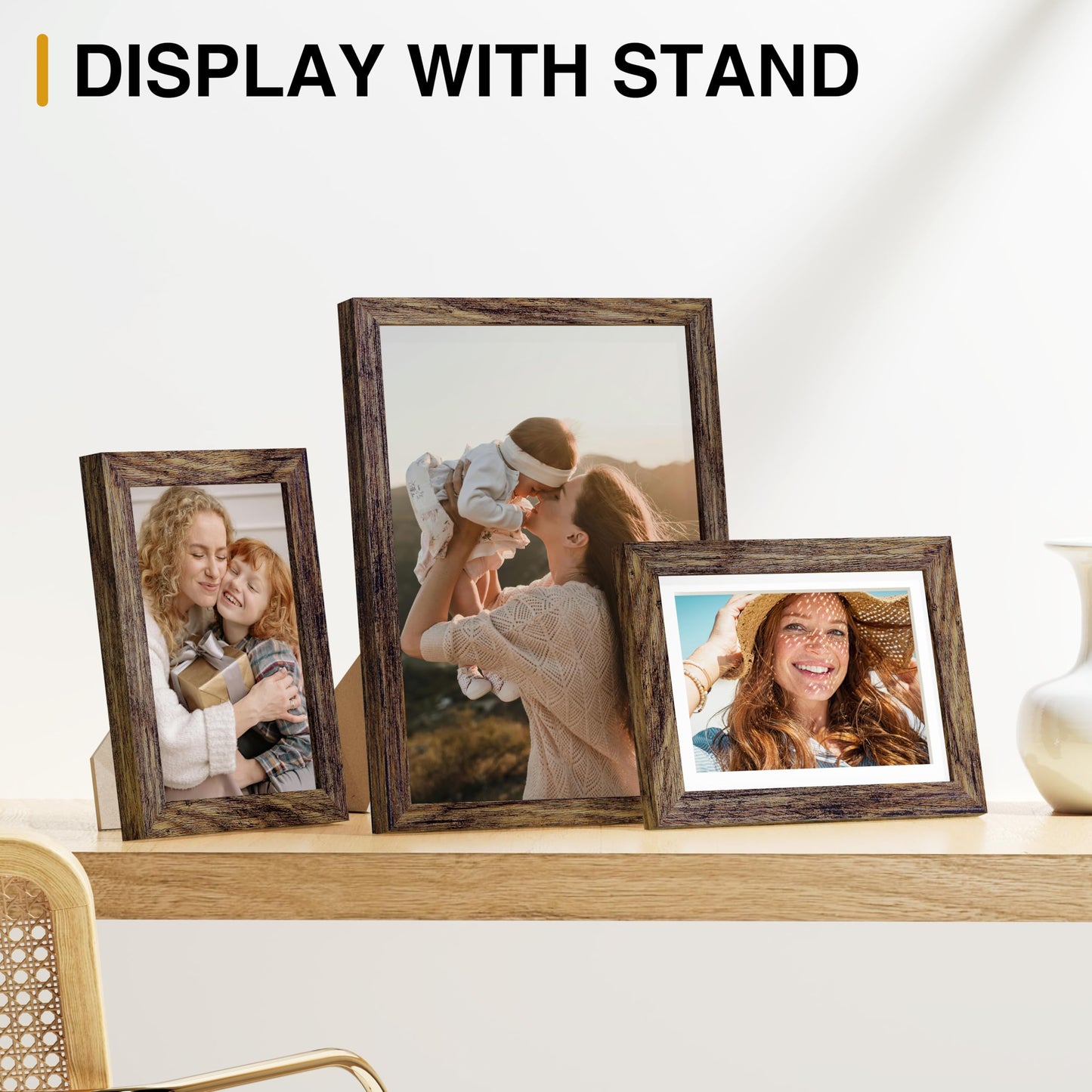 Vittanly 15 Pack Picture Frames Gallery Wall Frame Set for Mounting or Tabletop Display, Multi Sizes Collage Photo Frames Including 3pcs 8x10, 6pcs 5x7, 6pcs 4x6, Brown