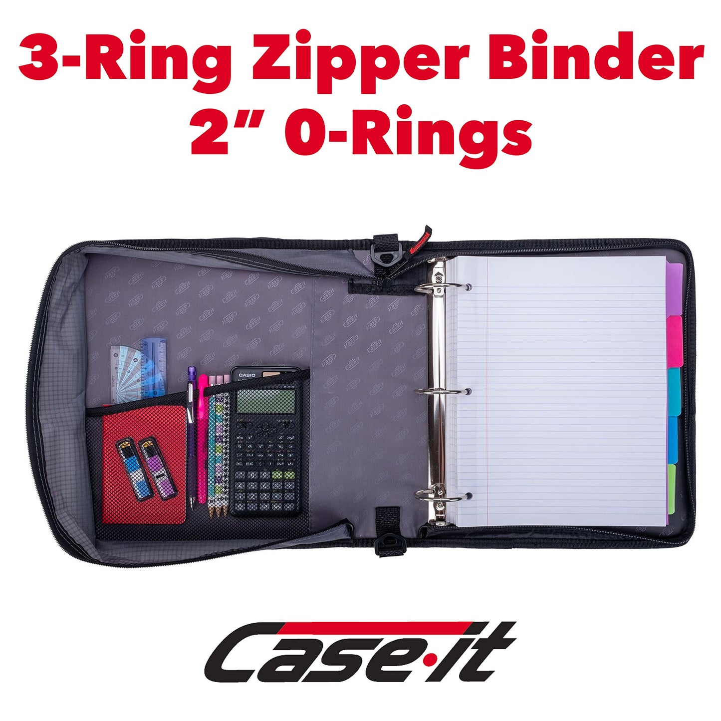 Case-it Universal Zipper Binder | 2-Inch O-Rings, 13-Inch Laptop/Tablet Padded Pocket, 400 Sheet Capacity, Multiple Storage Pockets & Shoulder Strap | School & Office Organizer | LT-007 Mint Blue