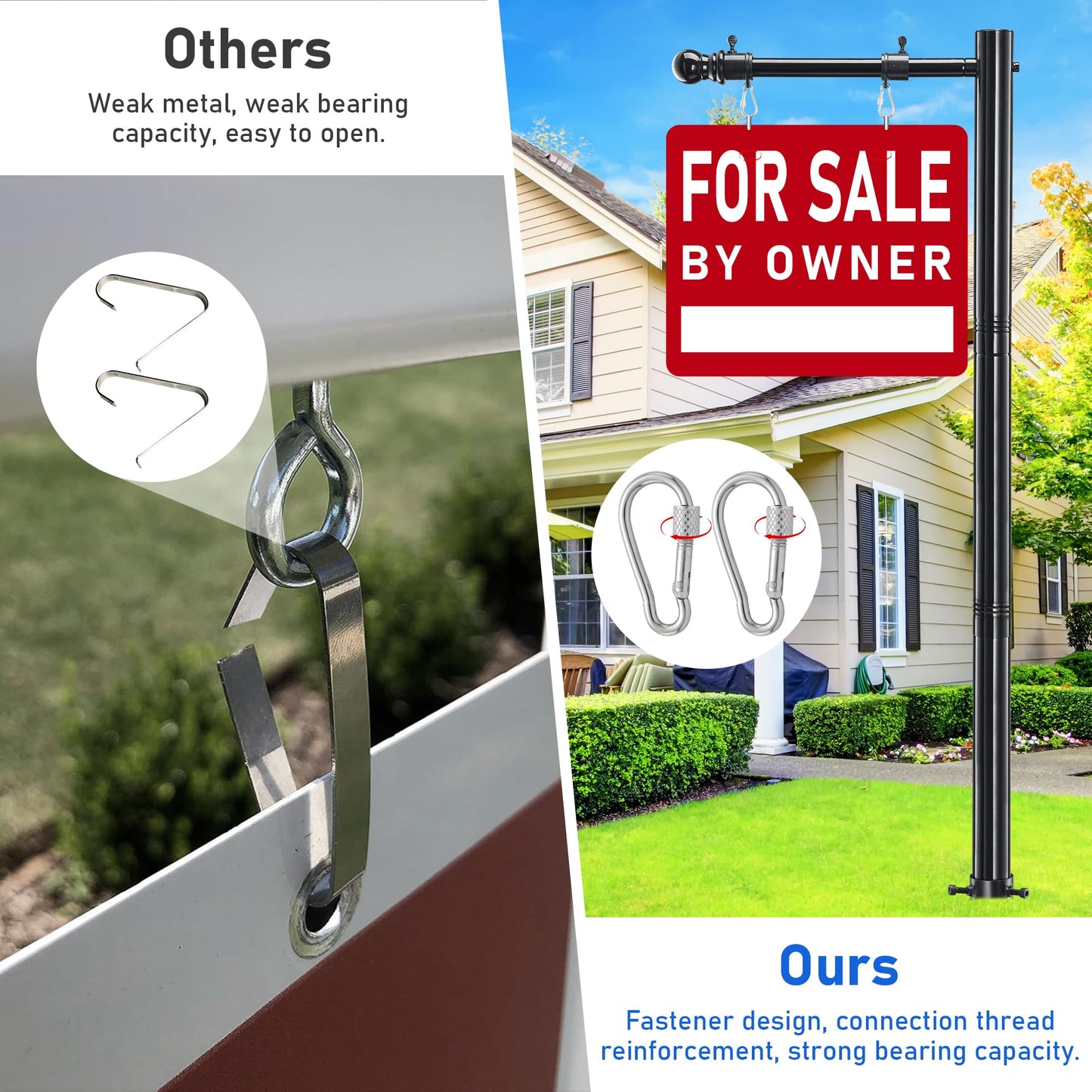 Real Estate Sign Post, 254cm Realtor Yard Sign Post for Sale Signs, Rent Signs, Open House Signs for Real Estate, 88cm Arm Holds up to 63cm Sign, Black (No Sign Included)