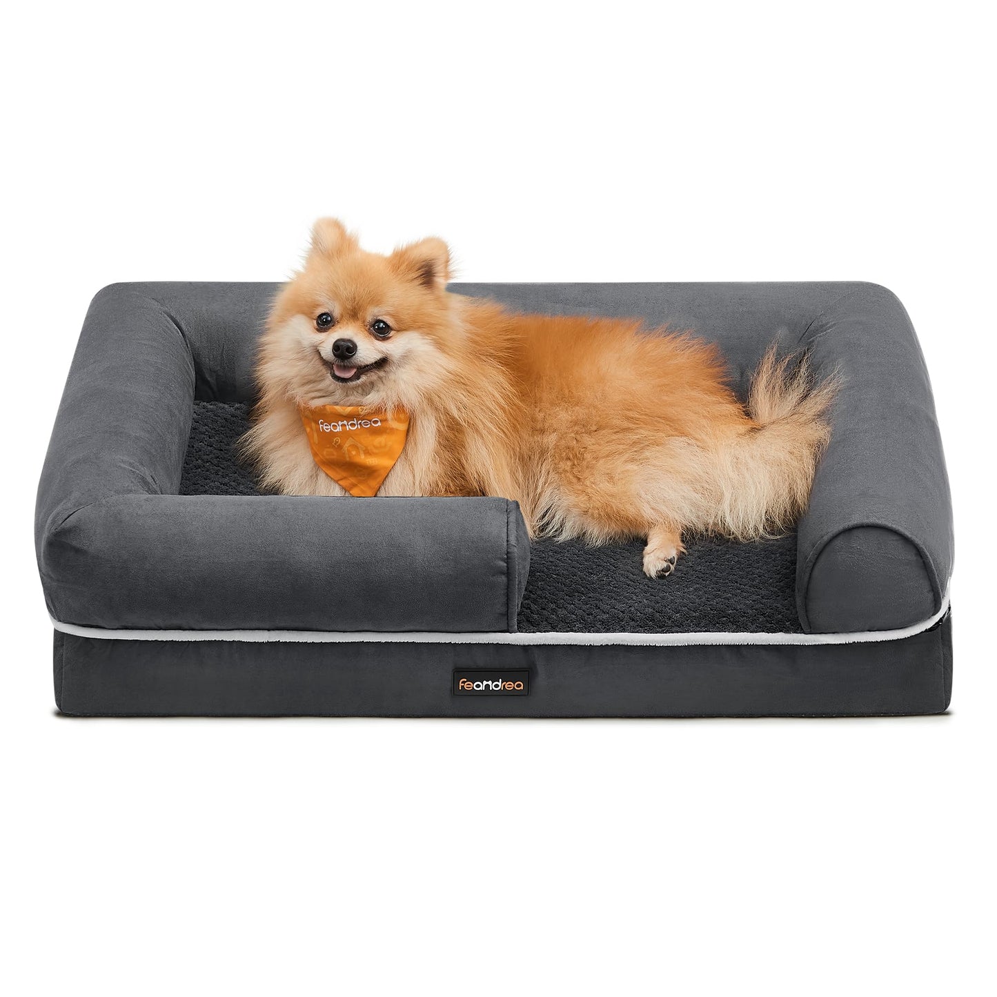 Feandrea Dog Bed, Orthopedic Dog Bed, Medium Dog Bed Waterproof, Removable Washable Cover Dog Sofa with Non-Slip Bottom, Raised Edges, 30 x 20 x 7 Inches, Dark Gray UPGW066G01