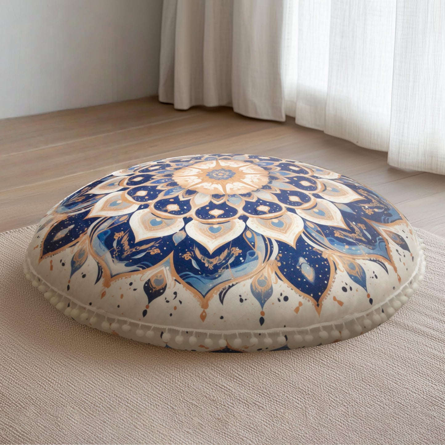 DAWNYIELD Meditation Cushion 32 Inch Round, Large Floor Pillow Seating for Adults, Bohemian Mandala Yoga Cushion, Extra Thick Memory Foam Removable Washable Cover, Ideal Gift & Holiday Decor, Blue