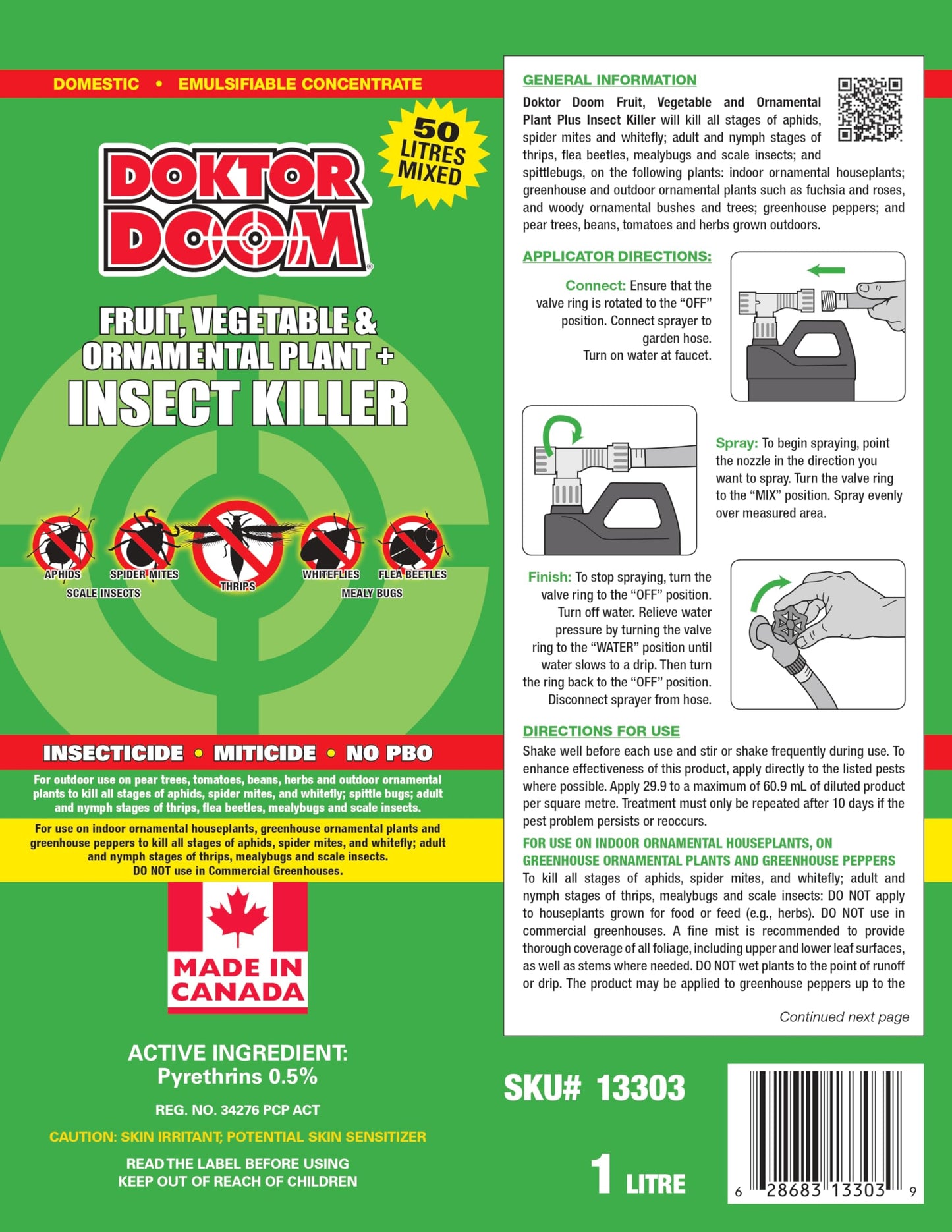 Doktor Doom Fruit & Vegetable Insect Killer Plus w/Hose End Sprayer, 1L