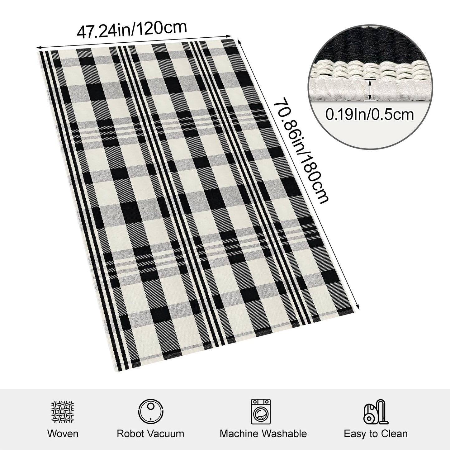 Fixseed Buffalo Plaid Checkered Rug 4'x6' Front Door Mat Outdoor,Black and Beige Cotton Washable Front Porch Rug Layered Doormats for Living Room Dining Room Bedroom Farmhouse